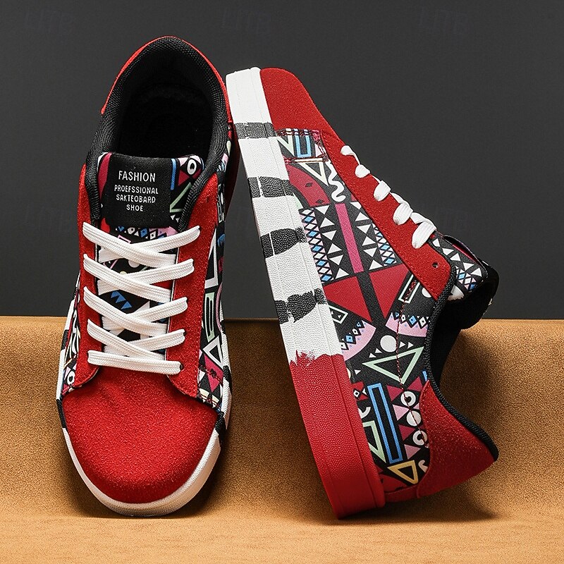 Men's Red Graphic Print Sneakers Trendy Casual Shoes for Streetwear Sports and Weekend Outings3