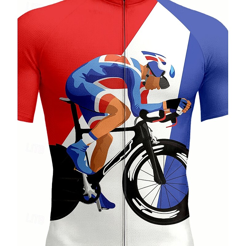 Men's Cycling Jersey Graphic Geometric Short Sleeve Bike Jersey Top with 3 Rear Pockets UV Resistant Quick Dry Front Zipper Reflective Strips Sports Red Clothing Apparel3