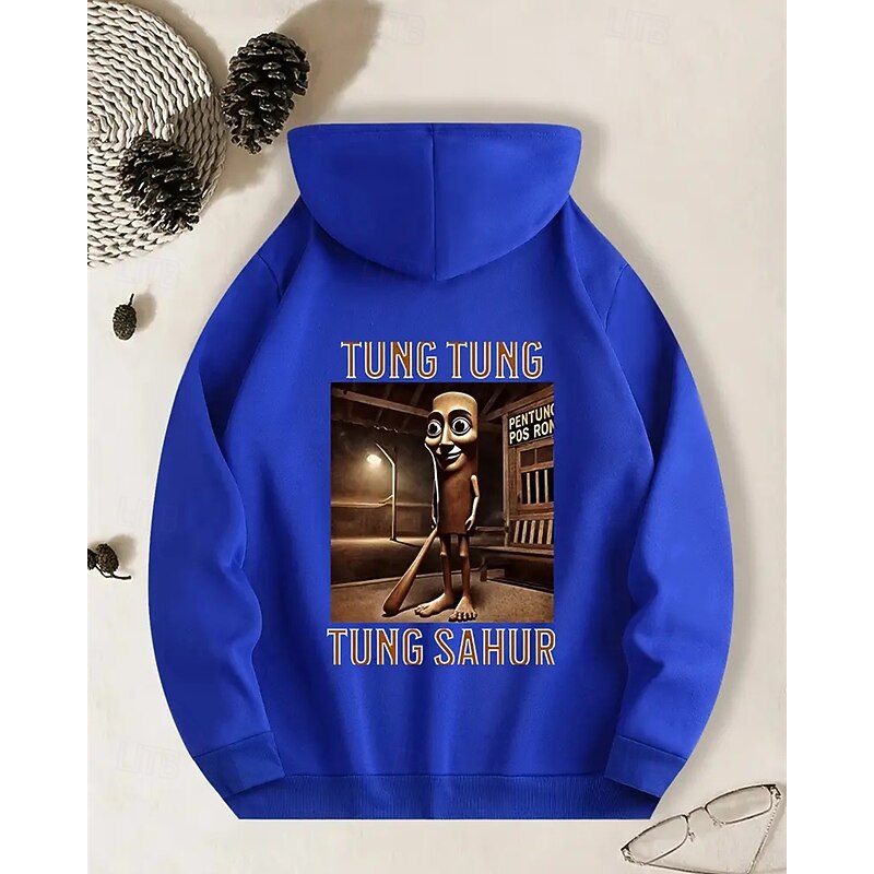 Boys' Casual Long Sleeve Hoodie with TUNG TUNG TUNG SAHUR Print Spring Fall Fashion Streetwear Kids 4-12 Years Hooded Outdoor Daily Regular Fit4