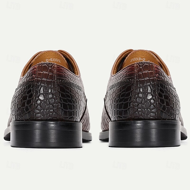 Men’s Crocodile Pattern Genuine Leather Oxford Shoes – Dual-tone Lace-up Shoes for Fashion-forward Men, Business Dinners and Evening Receptions4