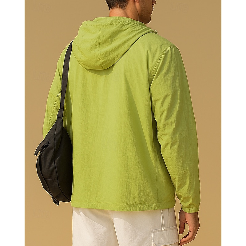 Men's Windbreaker Softshell Jacket Hiking Jacket Outdoor Sun Protection Quick Dry Lightweight Breathable Hiking Outfits Hiking Clothes Summer Spring Jacket Tennis Golf Running Solid Color Black White2