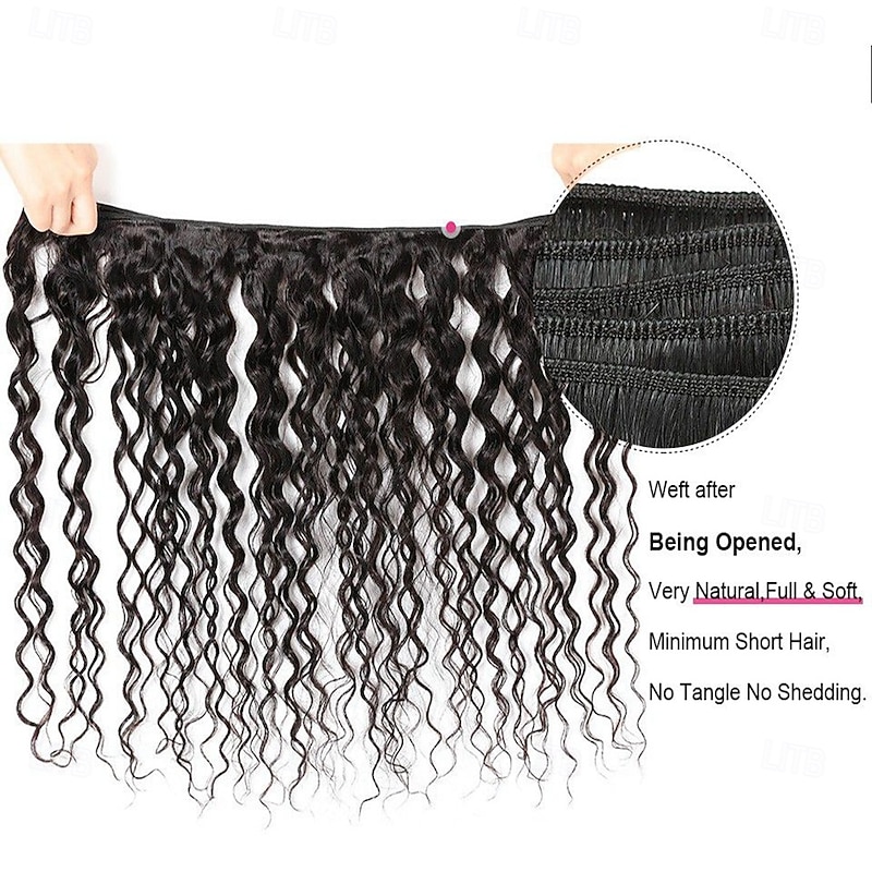 Water Wave Human Hair Weave Extension 3 Bundles With Closure 4x4 Lace Closure hair 10-28 inch Black Women4