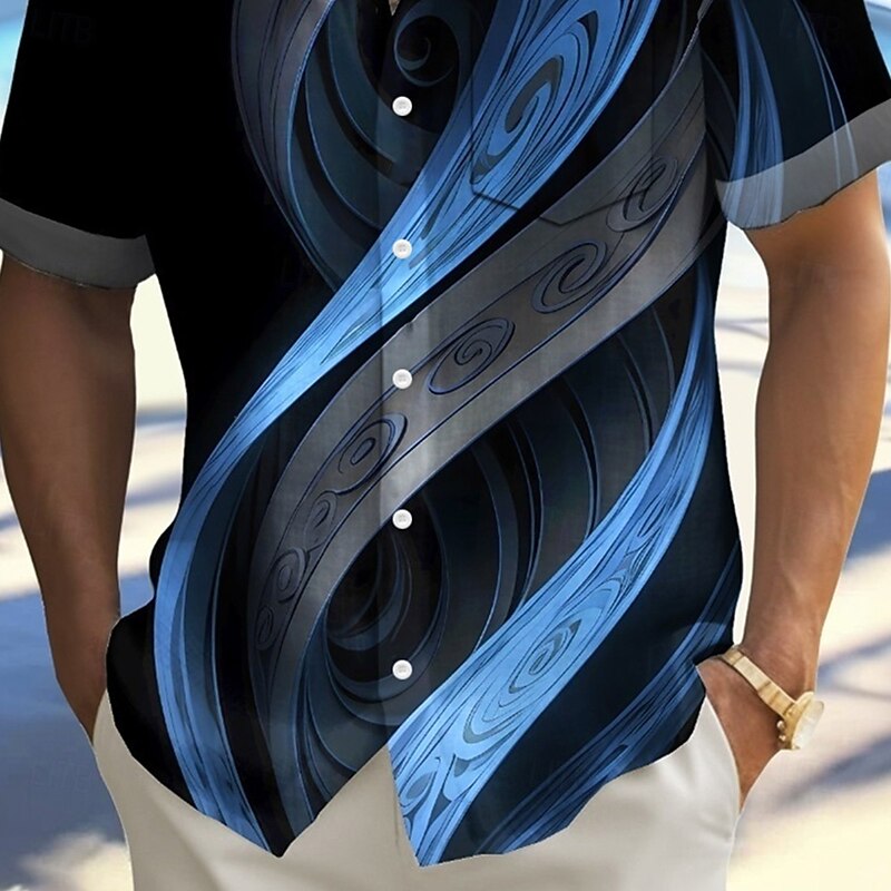Men's Gradient Waves Shirt Summer Shirt Button Up Shirt Short Sleeve Fashion Casual Outdoor Vacation Dailywear Summer Spring Turndown 3D Print Collared Shirts Front One Pocket Black 1# Black3