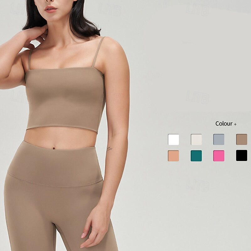 Women's Yoga Crop Tank Top Sports Bra Underwear High Supports Breathable Spaghetti Strap Solid / Plain Color Sport Activewear Black White Pilates Zumba Running