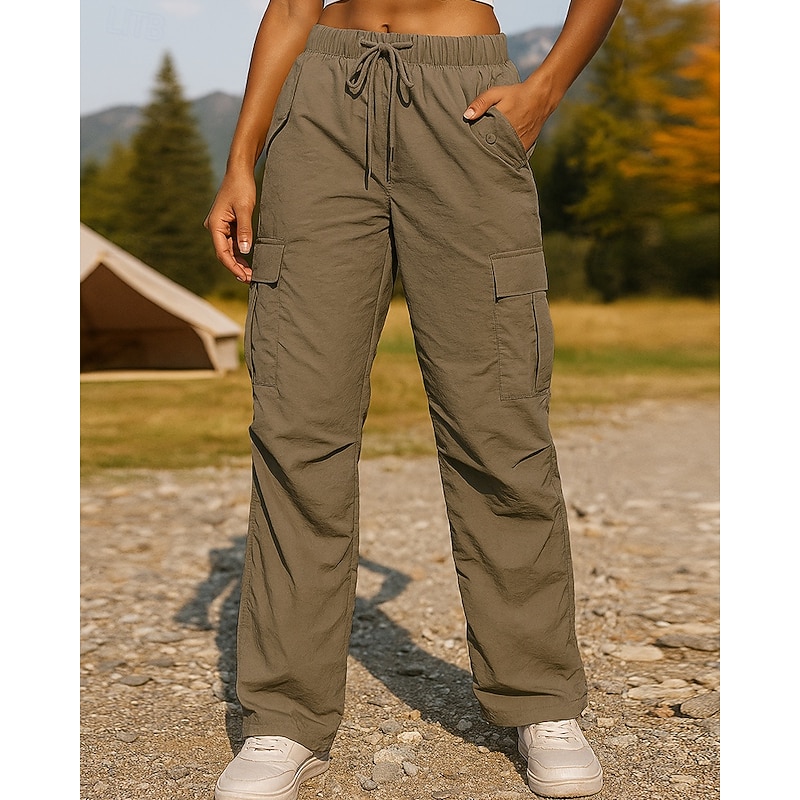Women's Cargo Pants Hiking Pants Trousers Hiking Rain Pants Outdoor Regular Fit Waterproof Windproof Bottoms Drawstring Pocket Elastic Waist Black Pink Camping / Hiking Running XS S M L XL