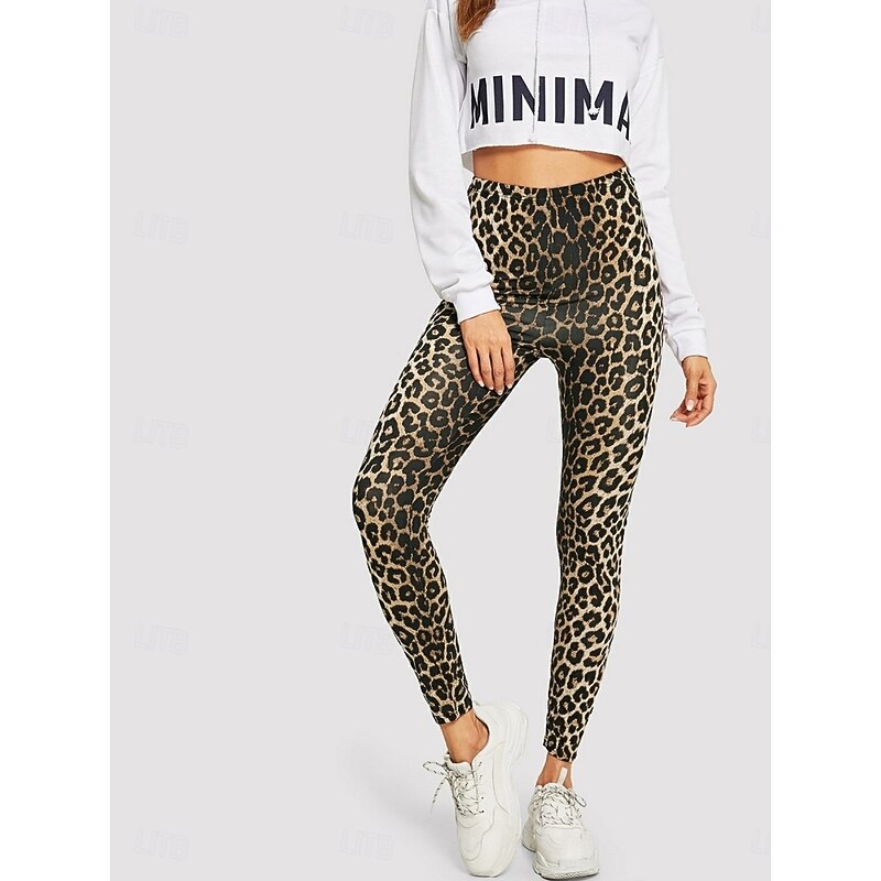 Women's Leggings Cozy Leggings Streetwear Long High Waist Leopard Printing High Cut Breathability Soft Stretchy Going out Streetwear Leopard Printed Leopard Fall Regular Fit4
