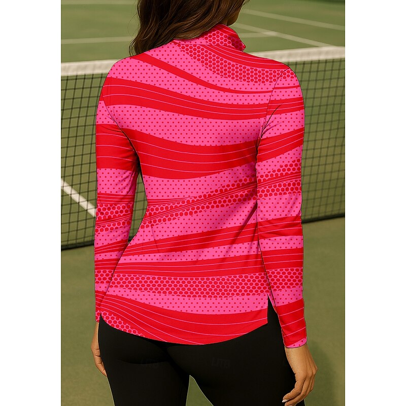 Women's Geometric Shirt Sport Shirt Golf Polo Shirt Tennis Shirt Long Sleeve Zipper Floral UPF50+ UV Resistant High Elasticity Moisture Wicking Breathable Volleyball Tennis Golf Stand Collar Zip2