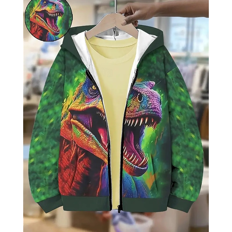 Boys' 3D Dinosaur Hoodie Coat Outerwear Long Sleeve Spring Fall Cool Sport Kids 4-12 Years Zip Street Daily Regular Fit