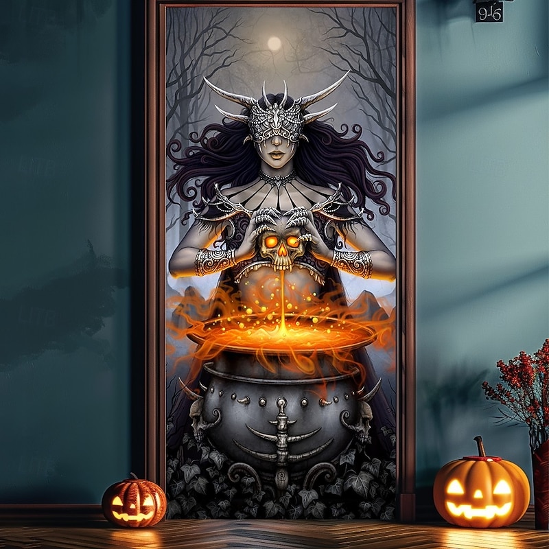 Halloween Door Covers The Ritual by Sarah Richter Door Tapestry Door Curtain Decoration Backdrop Door Banner for Front Door Farmhouse Holiday Party Indoor Outdoor Decor Supplies2