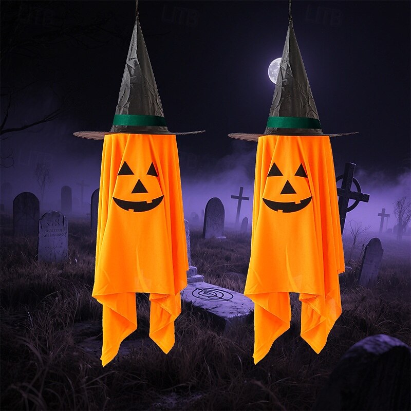 1pc Halloween Pumpkin Witch Hat Hanging Decoration Cute Pumpkin Ghost Hanging Ornament for Outdoor, Wizard Hat Halloween Prop for Party or Yard Decor2