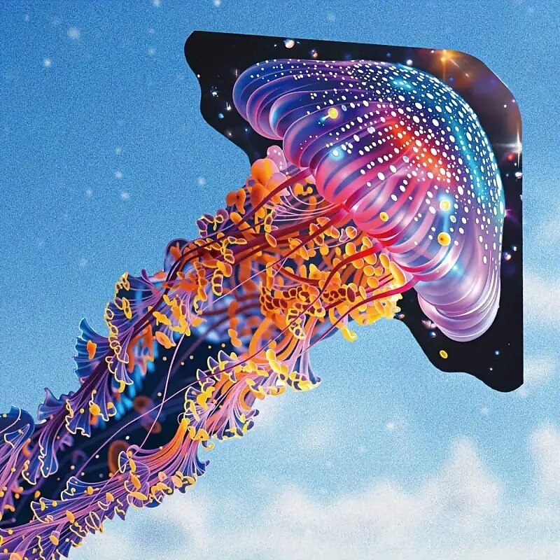 1 3D Giant Jellyfish Kite Eager Craftsmanship Stronger Tail Floating Beach Outdoor Games With Kite Wire Board Flying in the Breeze Thanksgiving Christmas Gift2
