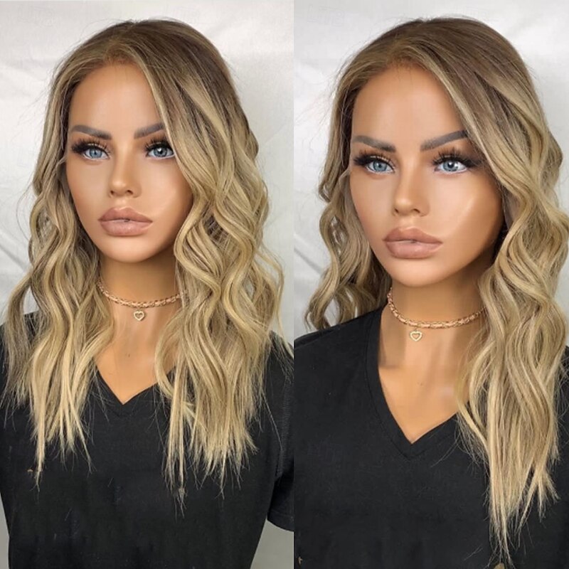 Unprocessed Virgin Hair 5x5 Closure 13x4 Lace Front Wig Side Part Brazilian Hair Wavy Blonde Multi-color Wig 130% 150% Density Ombre Hair Highlighted / Balayage Hair Natural Hairline 100% Virgin3