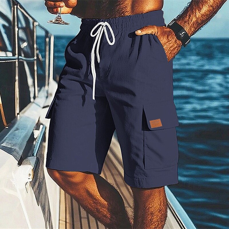Men's Shorts Linen Shorts Summer Shorts Beach Shorts Pocket Elastic Waist Drawstring Plain Comfort Breathable Short Vacation Holiday Beach Hawaiian Boho Black White2