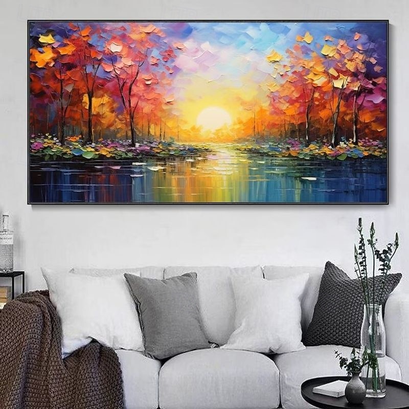 Handmade Oil Painting Canvas Wall Art Bright New Decoration Forest Sunrise Landscape for Home Decor Rolled Frameless Unstretched Painting3