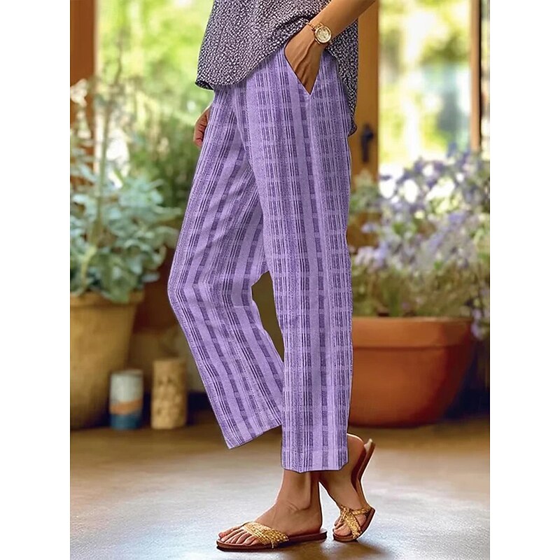 Women's Chinos Vacation Vintage Casual Ankle-Length High Waist Graphic Geometric Pocket Soft Outdoor Breathable Inelastic Formal Outdoor Vacation Violet Robin's Egg Blue Red Summer Spring Fall