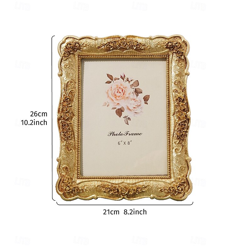 e Gold Rose Embossed Photo Frame, Vintage Rectangular Resin Picture Frame with 3D Floral Design, Decorative Display Frame for Home, Portraits, or Photography Props4