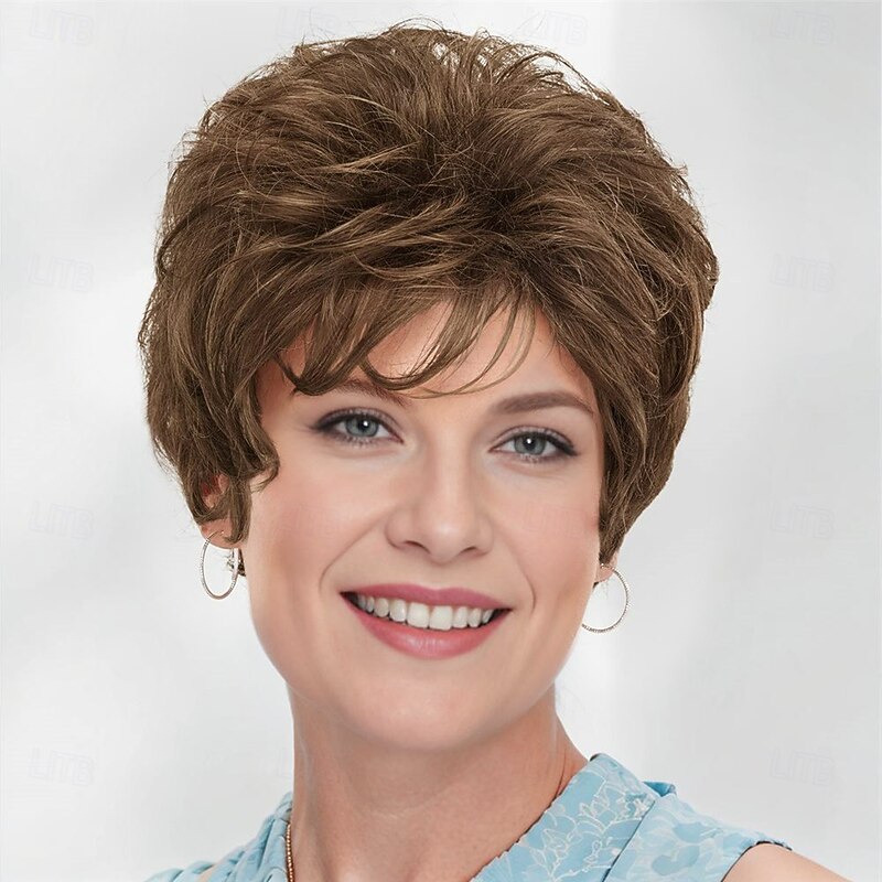 Cover Girl WhisperLite Wig Pretty Short Wig with Piecey Bangs and Textured Layers/Multi-Tonal Shades of Blonde Silver Brown and Red2