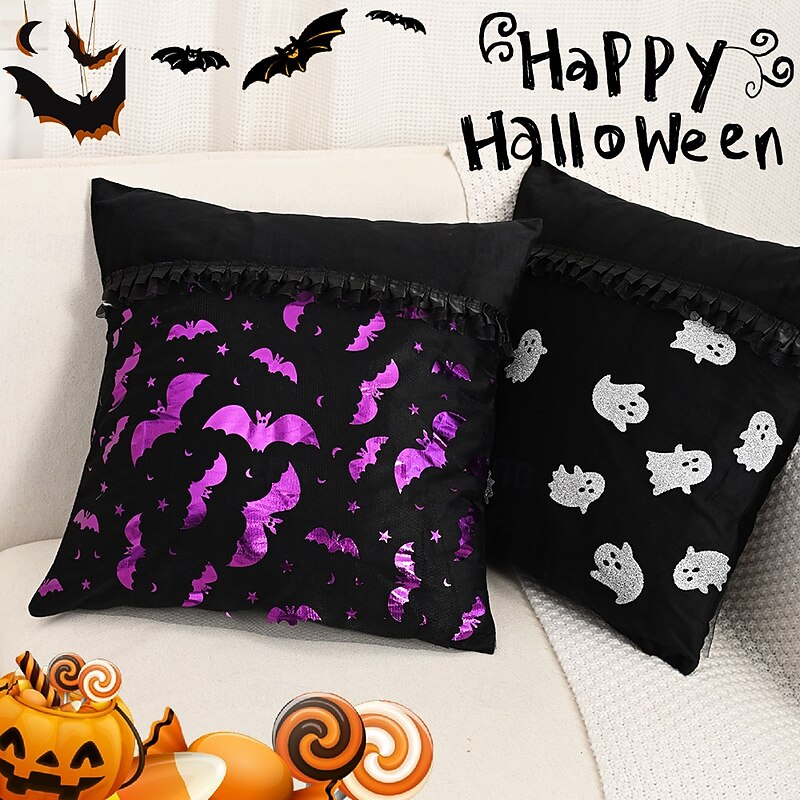 1 Pc Halloween Decoration Toss Pillow Cover Bat Ghost , Geometric Casual Square Zipper Traditional Classic4