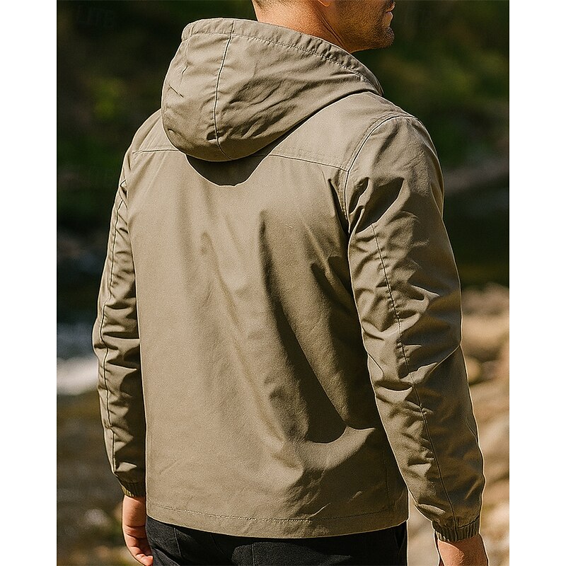 Men's Windbreaker Softshell Jacket Hiking Jacket Outdoor Waterproof Windproof Quick Dry Lightweight Hiking Outfits Hiking Clothes Spring Autumn / Fall Jacket Tennis Golf Running Solid Color Khaki2