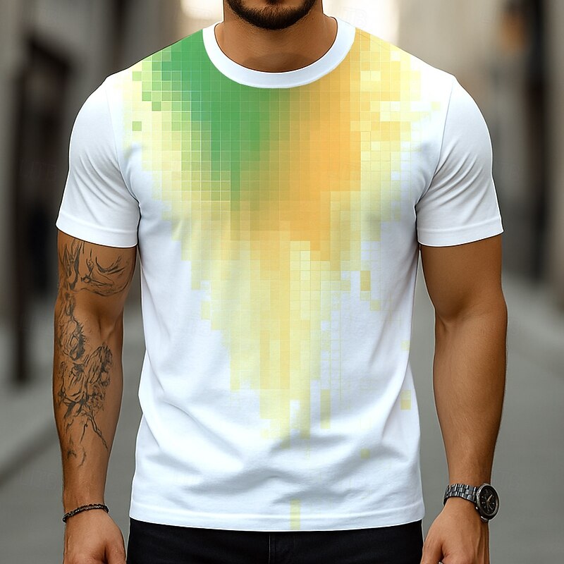Men's Optical Illusion Abstract 3D T Shirt Short Sleeve T shirt 3D Print Crew Neck Round Neck Shirt Exaggerated Designer Party Street Casual Yellow Blue Purple Summer Spring All Seasons Clothing2