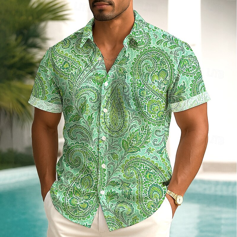 Men's Paisley Floral Print Flowers Shirt Summer Shirt Button Up Shirt Short Sleeve Ethnic Vintage Retro Outdoor Vacation Dailywear Summer Spring Turndown 3D Print Collared Shirts Front One Pocket3