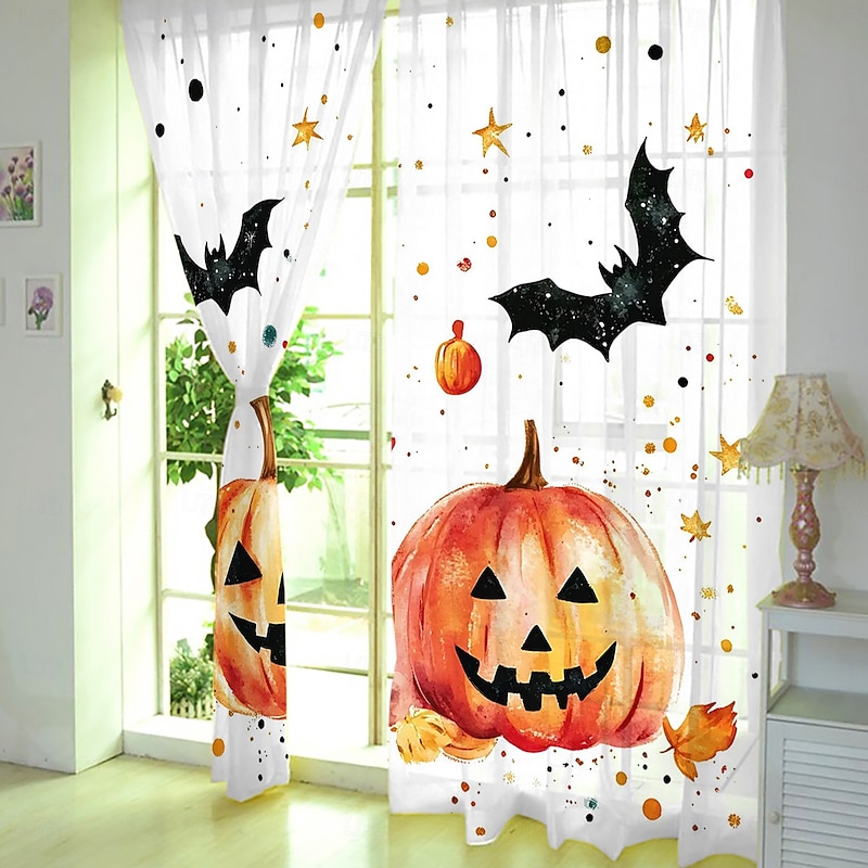 2 Panels Halloween Curtain Drapes Blackout Curtain For Living Room Bedroom Kitchen Window Treatments Thermal Insulated Room Darkening
