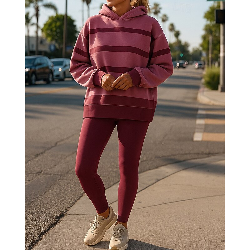 Women's Tracksuit Sweatpants Track Pants Hooded Striped Clothing Suit Fall & Winter Pink Apricot Gym Training Running Windproof Long Sleeve Sport Activewear Micro-elastic Loose Fit4