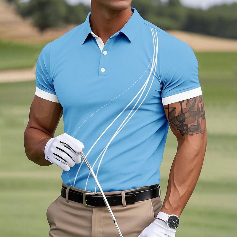 Men's Golf Line Polo Sports Polo Shirts Short Sleeve Polo Shirts Collared Shirts Sportswear Casual Outdoor Athleisure Buttons Summer Black Yellow Red2