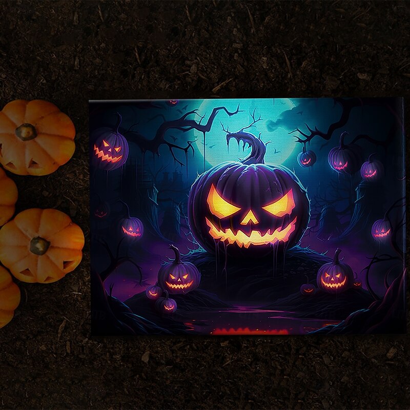 Halloween Glowing Pumpkin Face LED Canvas Wall Art - Battery Operated Lighted Wall Decor for 2025 Halloween home decoration light livingroom and bedroom4