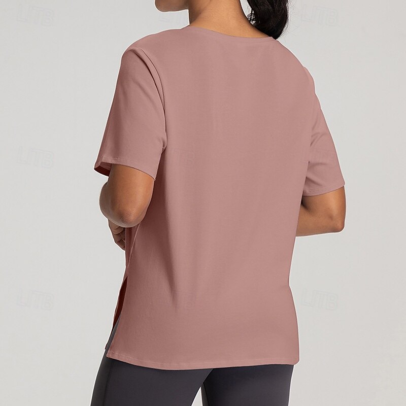 Women's Yoga T-shirt Breathable Loose Short Sleeve Sports Solid Color Top For Pilates Running Yoga Activewear3