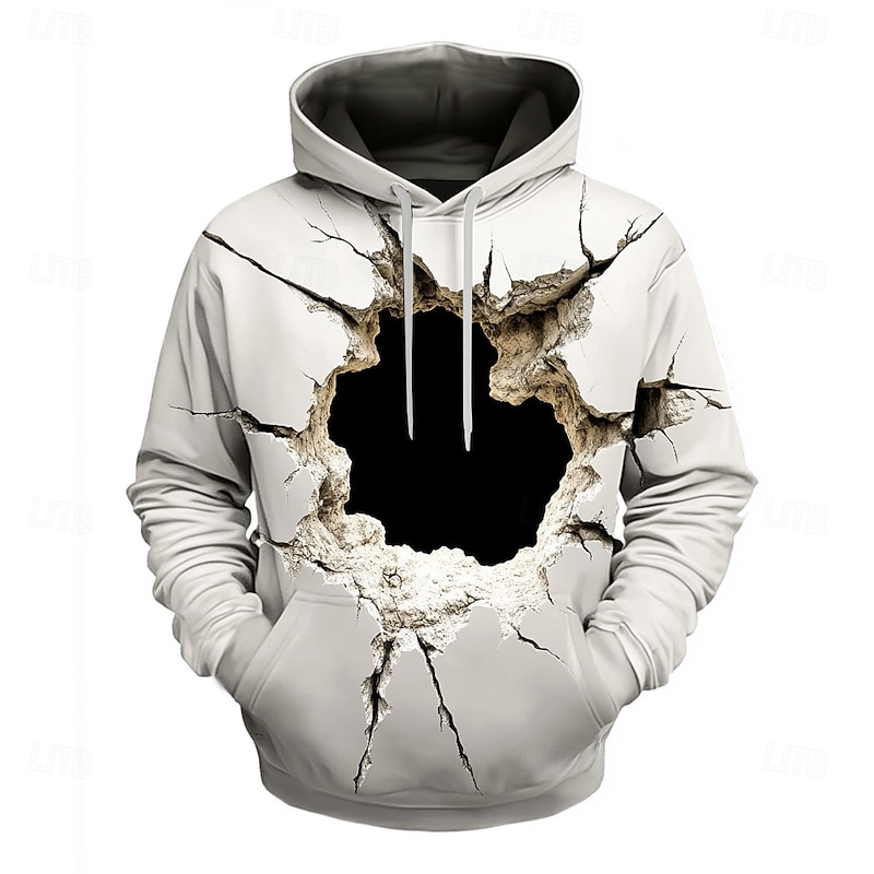 Men's Optical Illusion 3D Hoodies Sweatshirt Fashion Exaggerated Long Sleeve Crew Neck Holiday Streetwear Black 1 Black Drawstring Fall Winter Designer3