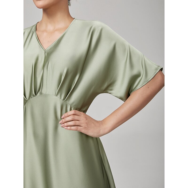 Women's Midi Dress Reverse Pleat V Neck Dolman Sleeve Elegant Casual Daily Spring Summer Fall2