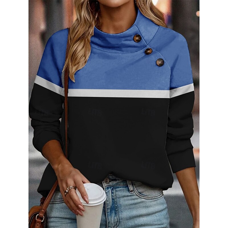 Women's Blouse Color Block Daily Stylish Long Sleeve High Neck Regular Tops Daily Holiday Buttons Print Light Green Pink Blue Apricot Gray Summer Spring Fall3