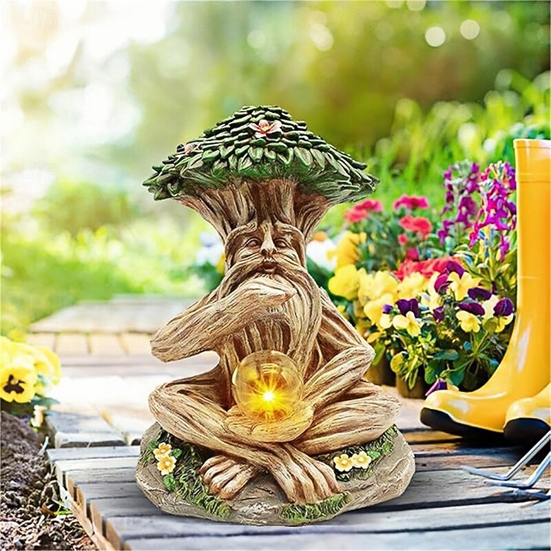 Outdoor Solar Courtyard Lights Resin Sculptures For The Elderly Handicrafts For Balconies Outdoor Gardens And Courtyard Lights  1PC