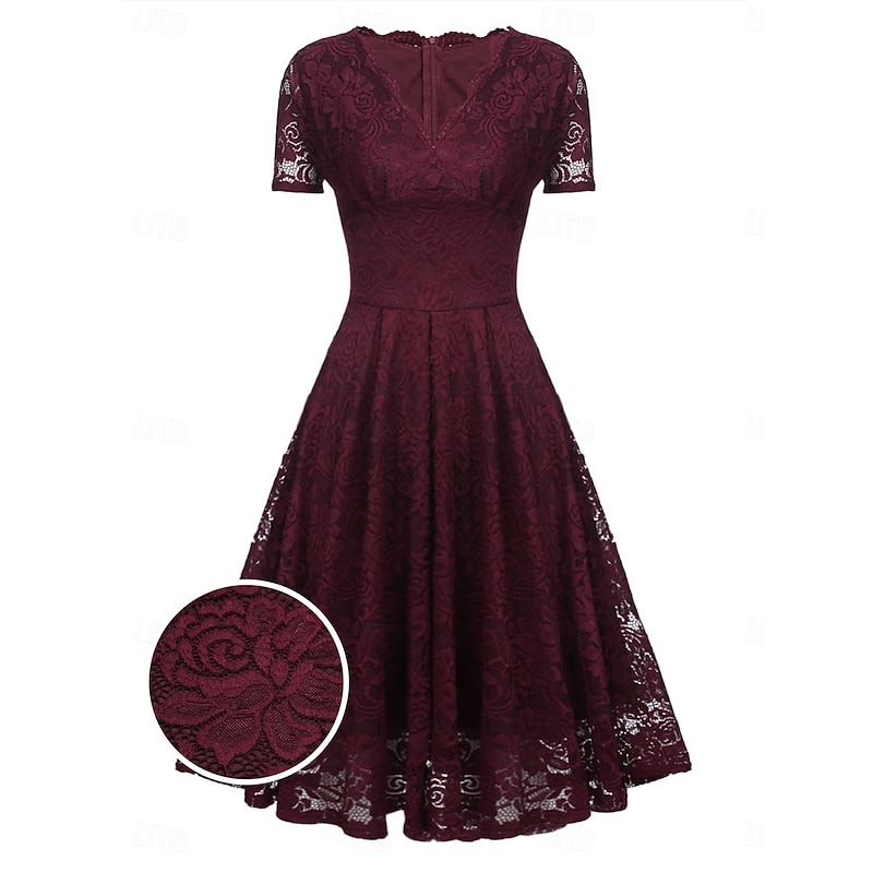 Women's Midi Dress Lace Dress Cocktail Dress Wedding Guest Dress Chiffon Elegant Fashion Modern Outdoor Cocktail Party Regular Fit Plain Short Sleeve V Neck Pink Wine Navy Blue Summer Spring Fall2