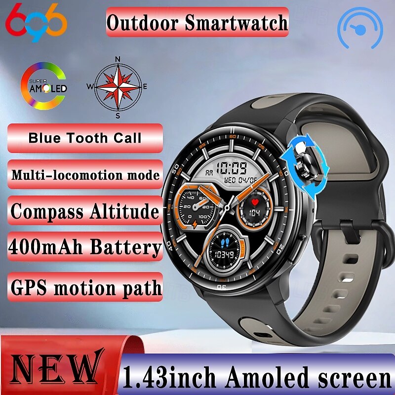 S666R Smart Watch 1.43 inch Smartwatch Fitness Running Watch Bluetooth Pedometer Call Reminder Activity Tracker Compatible with Android iOS Men GPS Long Standby Waterproof IP68 22mm Watch Case2