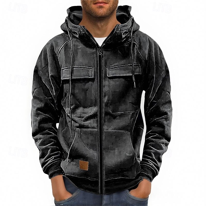 Men's Full Zip Hoodie Zip Up Hoodie Tactical Hoodie Black Wine Army Green Khaki Dark Gray Hooded Plain Zip Up Pocket Sports & Outdoor Daily Holiday Polyester Streetwear Basic Casual Spring &  Fall