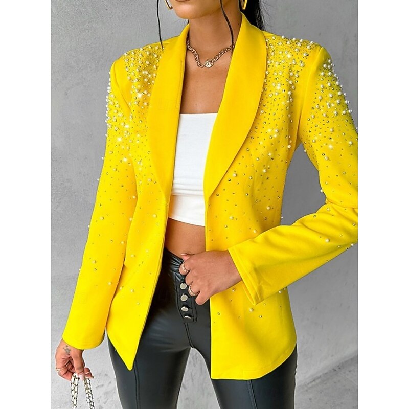 Women's Blazer Comfortable Breathable Patchwork Fashion Formal Plain Office Work Single Breasted Regular Lapel Regular Fit Long Sleeve Outerwear Black Yellow Wine Spring Fall2