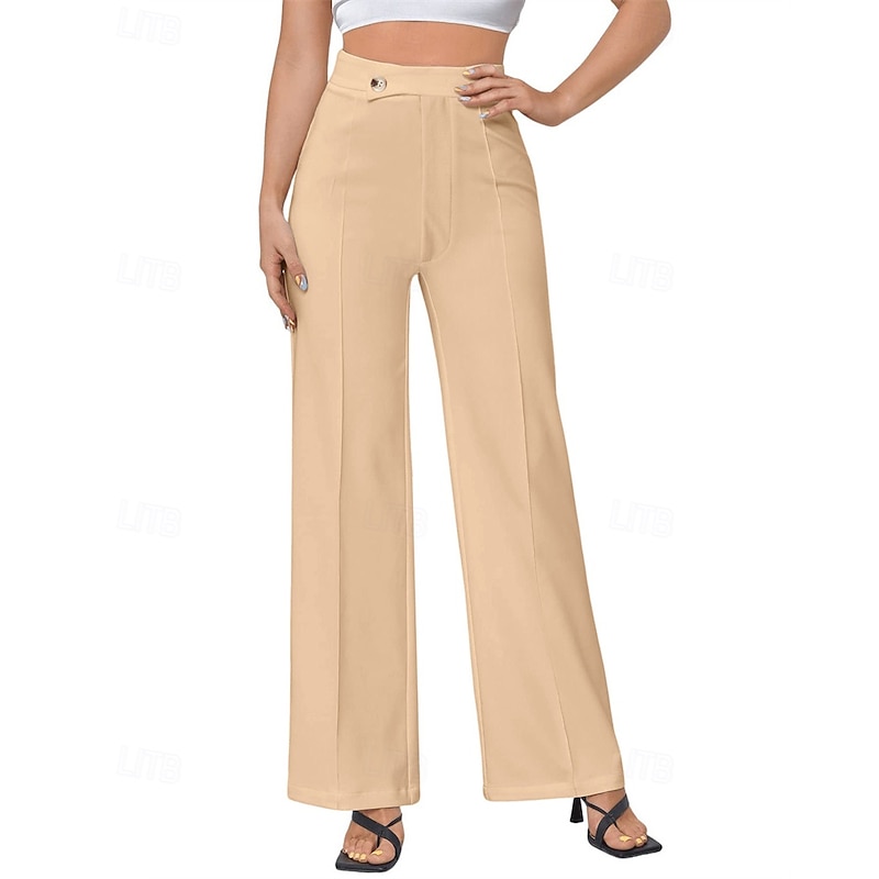 Women's Wide Leg Pants Trousers Palazzo Pants Fashion Streetwear Full Length High Waist Plain Breathability Comfortable Micro-elastic Street Daily Wear Going out Dark Brown Black Light Purple Apricot3