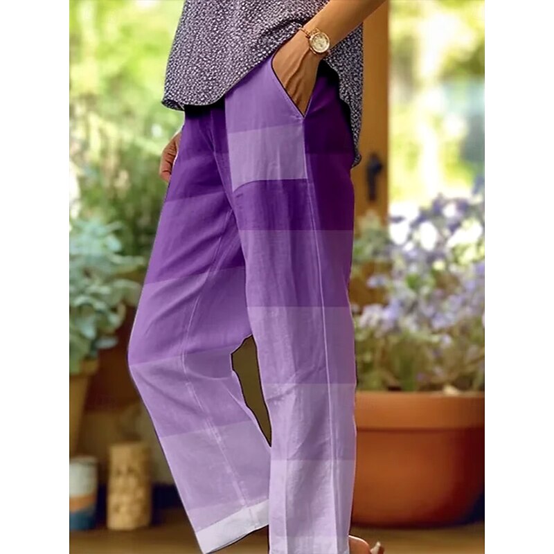 Women's Chinos Vacation Vintage Casual Full Length High Waist Graphic Gradient Striped Pocket Soft Outdoor Breathable Inelastic Formal Outdoor Vacation Violet Summer Spring Fall Regular Fit2