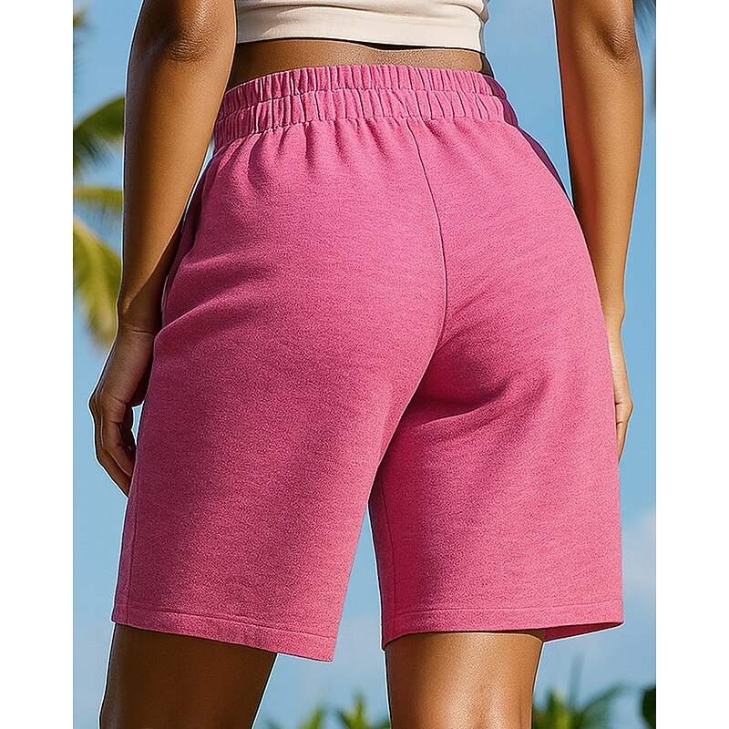 Women's Running Bottoms Workout Shorts Pocket Drawstring High Waist Bottoms Athleisure Gym Workout Cotton Breathable Gym Workout Outdoor Running Loose Fit Sportswear Activewear Solid Colored Dark2