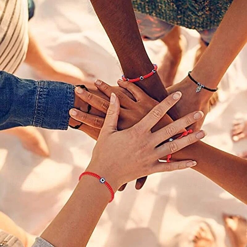 Handmade Evil Eye Bracelet Turkish Blue Bead Adjustable Red Cord Braided Wristband with Seven Sections Protection Symbol Jewelry for Men and Women4