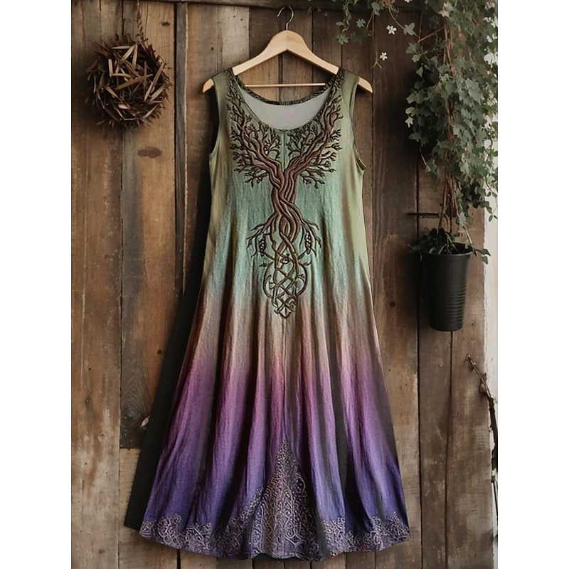 Women's Vintage Viking Celtic Knot  Gradient Art Midi Dress Sundress A Line Dress Vacation Casual Boho  Going out Floral Graphic Leaf Sleeveless U Neck2