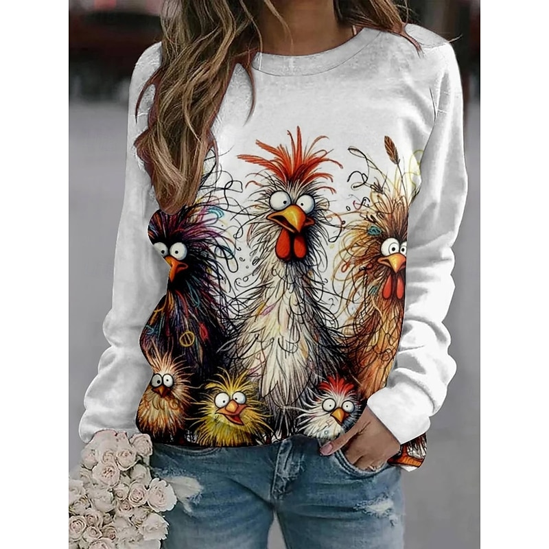 Halloween Women's Pullover Sweatshirt Graphic Animal Fashion Casual Long Sleeve Crew Neck Regular Tops Street Dailywear Casual Print White Orange Fall Winter2