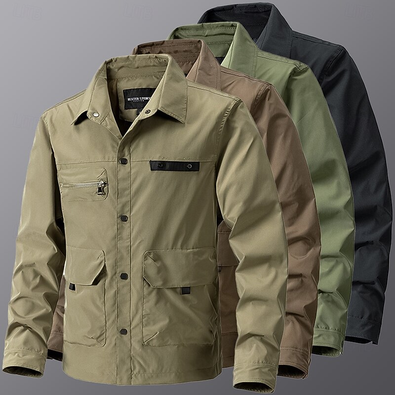 Men's Lightweight Jacket Shirt Jacket Sports Outdoor Casual Waterproof Windbreaker Multi Pocket Spring &  Fall Solid Color Active Casual Hooded Regular Black Green Khaki Coffee Jacket