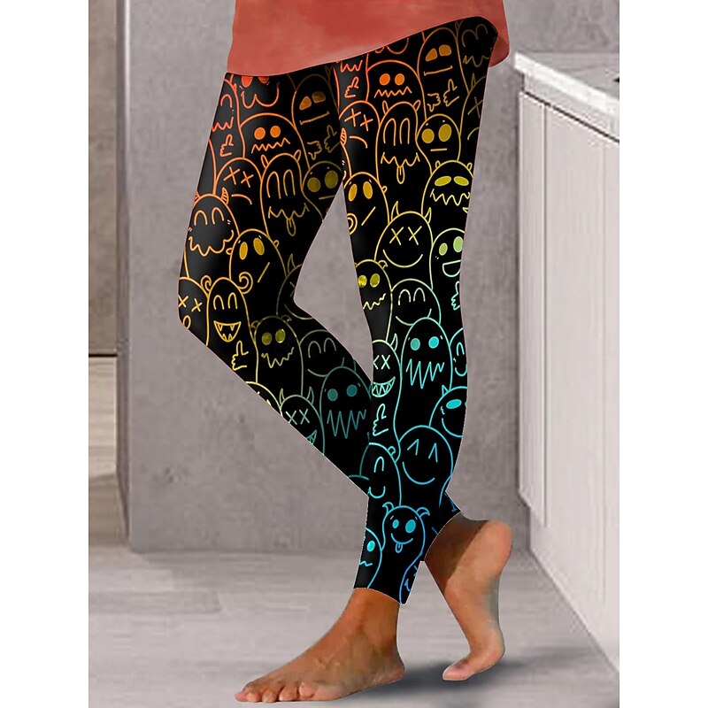 Women's Leggings Vacation Vintage Fashion Ankle-Length High WaistPantsHalloween Graphic Pumpkin Printing Soft Breathable Stretchy Outdoor Daily Black Blue Orange Spring Fall Winter Slim Fit3