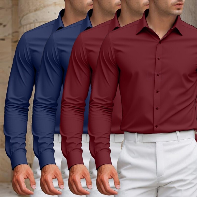 Men's Shirt Dress Shirt Solid / Plain Color Office & Career Daily Wear A01 A02 A03 A04 Long Sleeve Shirt Collar All Seasons Clothing Apparel Basic4