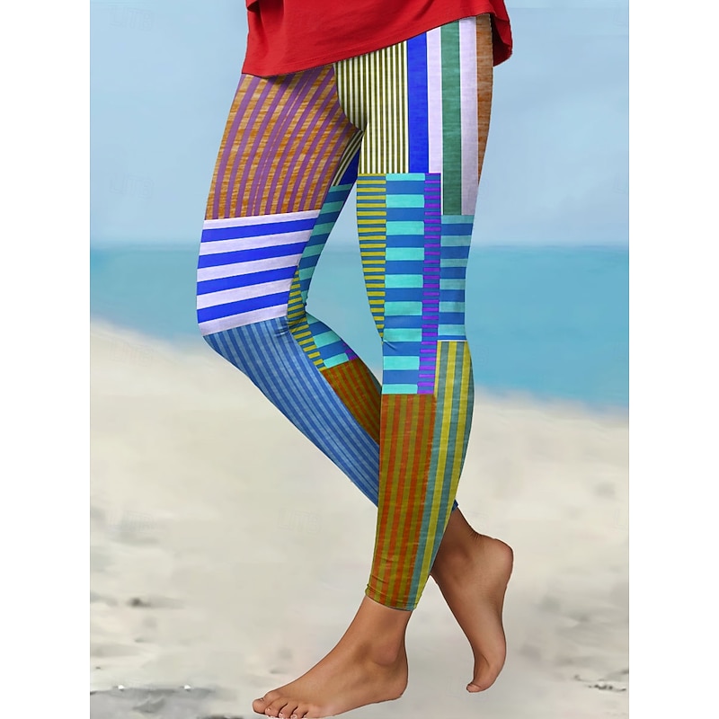 Women's Leggings Vacation Vintage Fashion Ankle-Length High Waist Graphic Geometric Printing Soft Breathable Micro-elastic Outdoor Daily Robin's Egg Blue Red Amethyst Spring Fall Winter Slim Fit3