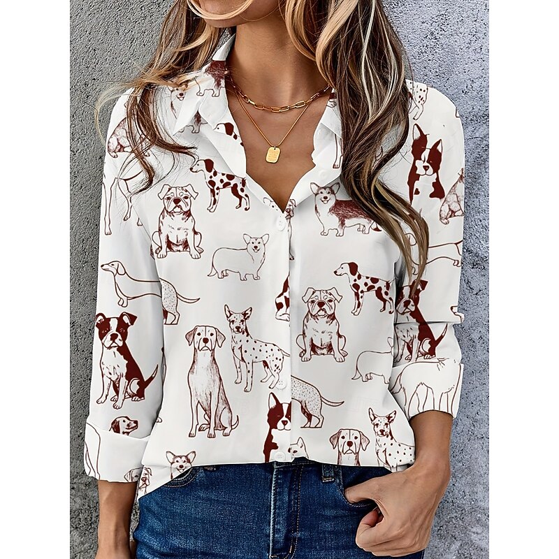 Women's Shirt Button Down Tunic Shirt Collar Long Sleeve Graphic Animal Vintage Stylish Casual Regular Tops Work Daily s Print Wine Red Rainbow Spring Fall4