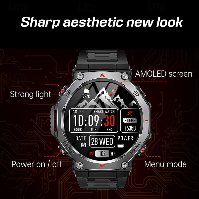 2025 New Smart Watch with Flashlight/UV Light 5ATM Waterproof Bluetooth Call Sports Smartwatch Men for Huawei Xiaomi3